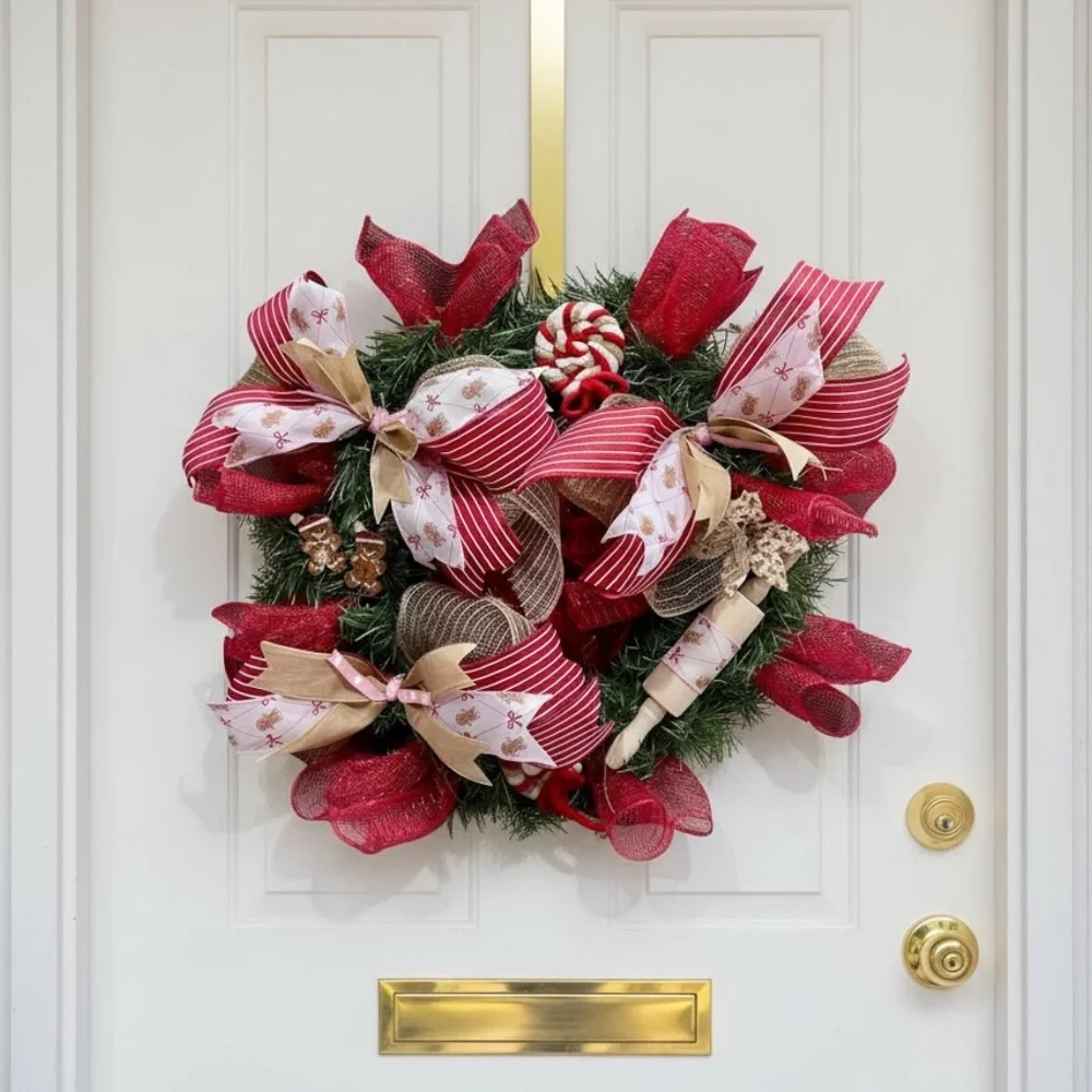 Festive Red and White Christmas Gingerbread‎ Wreath, 18 in Base